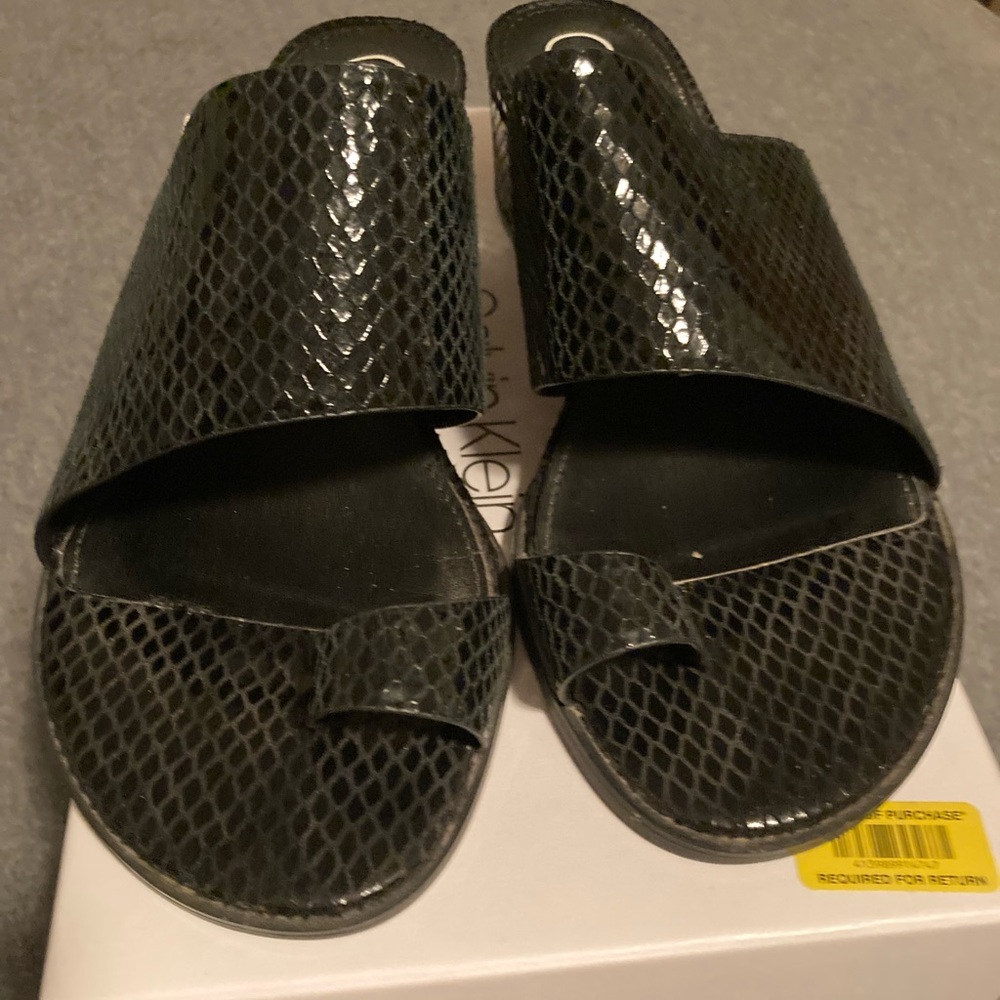 Calvin Klein Black Snake-print Slides